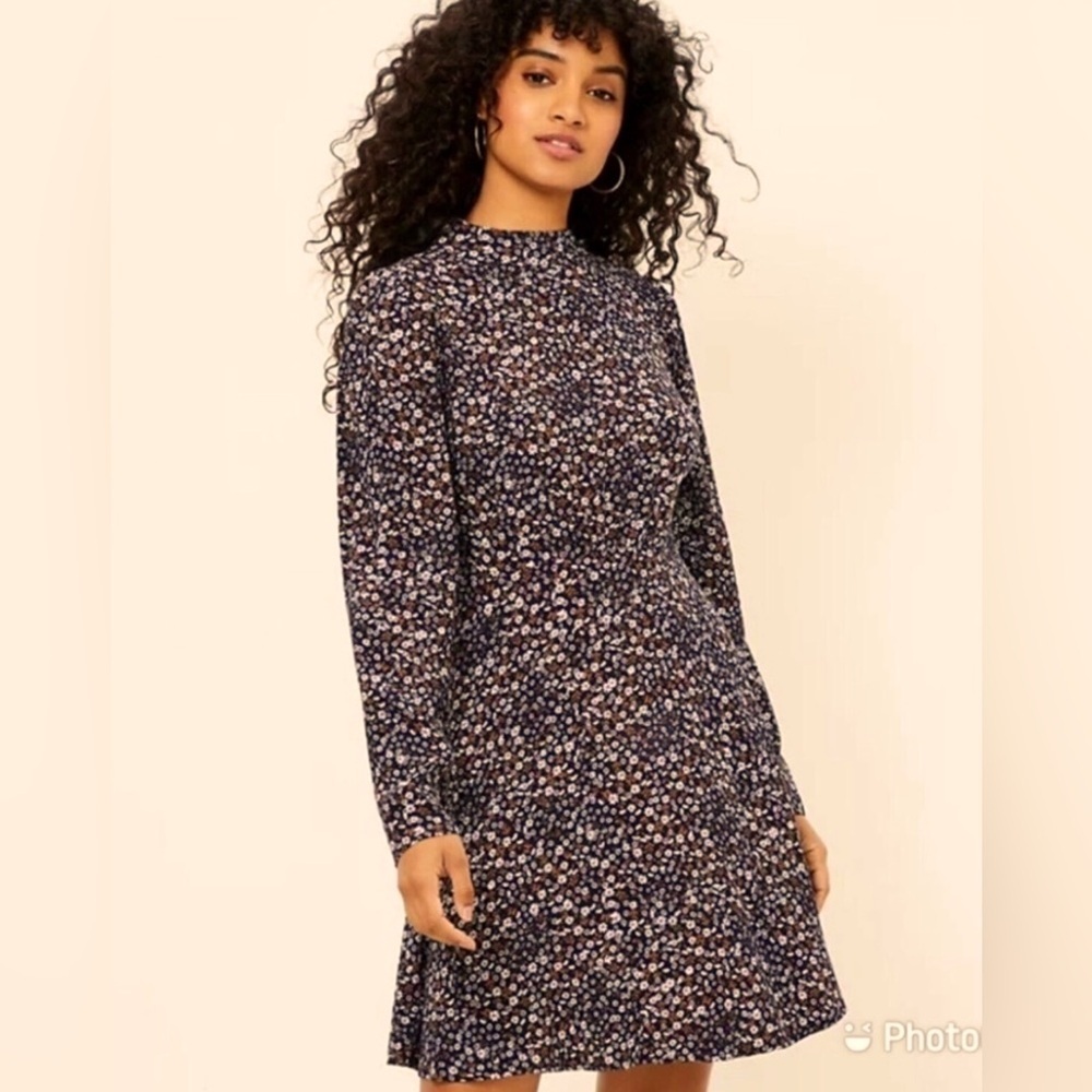 LOFT Floral Maternity Mock Neck Long Sleeve Flare Dress Sz 10M EUC
